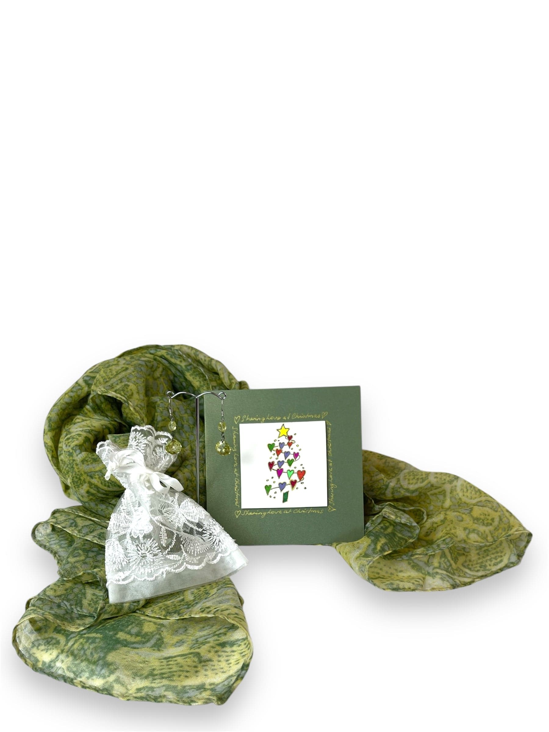 Scarves Australia Gift Packs 🎄Gift Pack - Leaf Green Scarf + Crystal Drop Earrings + Card