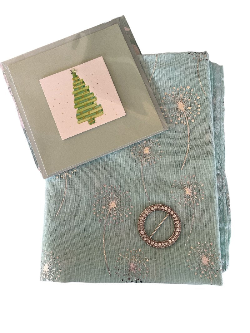 Scarves Australia Gift Packs 🎄 Gift Pack - Mint Scarf plus Crystal Scarf Pin +Card