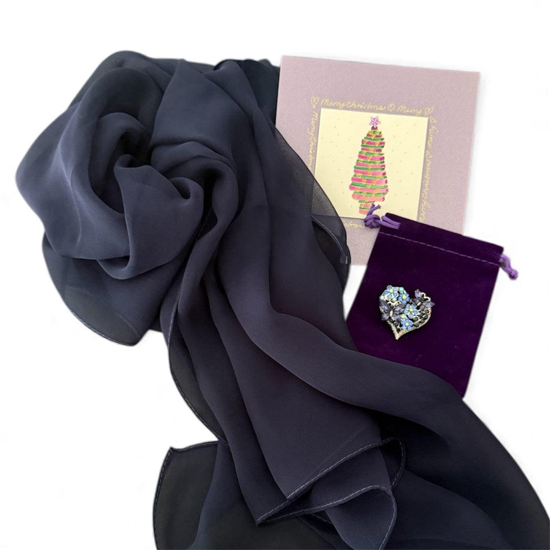 Scarves Australia Gift Packs Gift Pack - Navy Chiffon Scarf - Heart Brooch + Card
