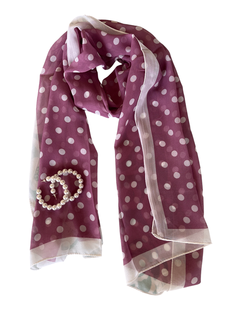 Scarves Australia Gift Packs Gift Pack - Pink Lilac Polka Dot Scarf + Pearl Hoop Earrings