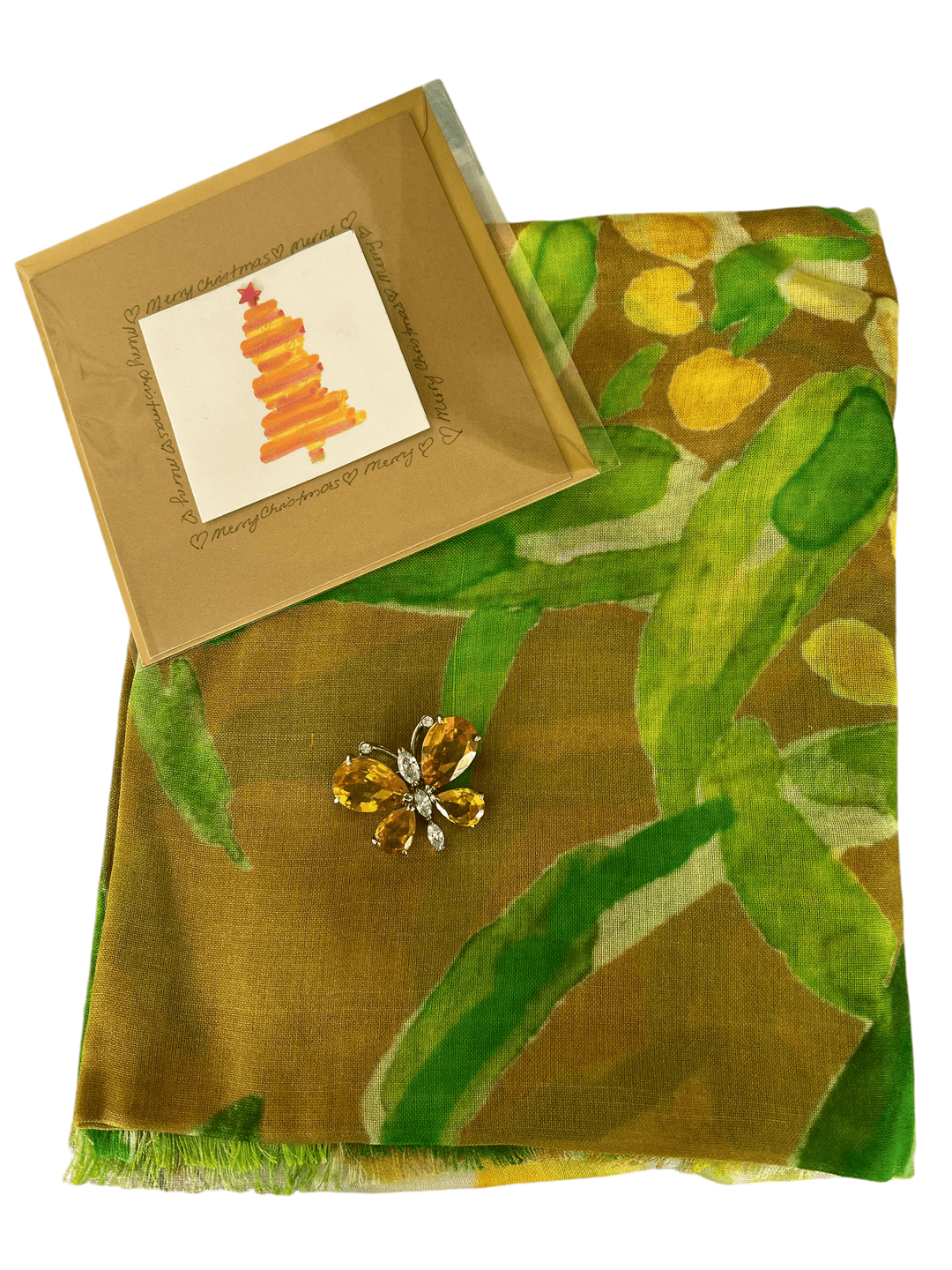 Scarves Australia Gift Packs 🎄Gift Pack - Silk Modal Luxury Scarf wattle +Butterfly Brooch + Card