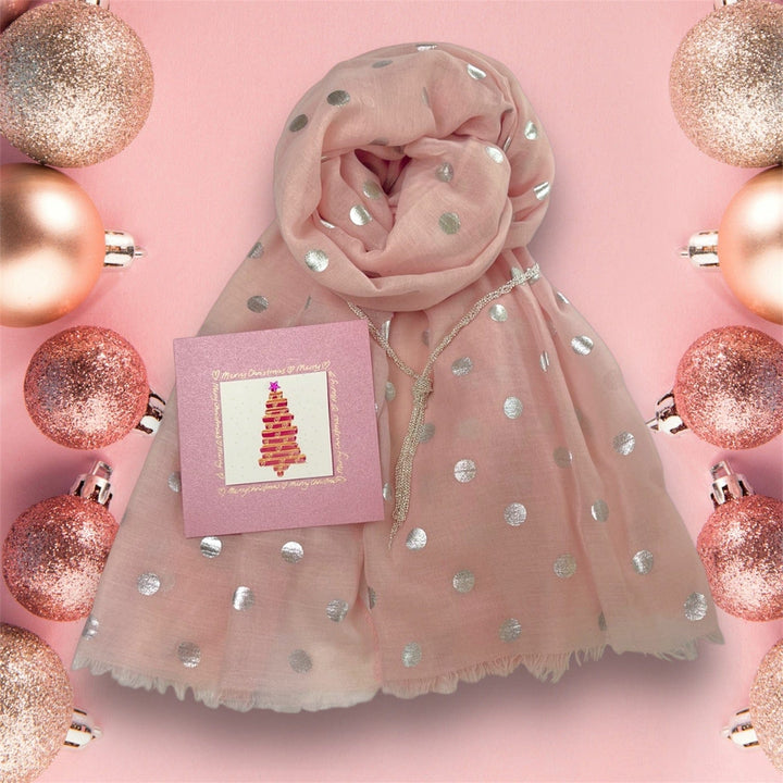 Scarves Australia Gift Packs 🎁 Gift Pack - Soft Pink Dot Scarf - Silver Necklet +Card