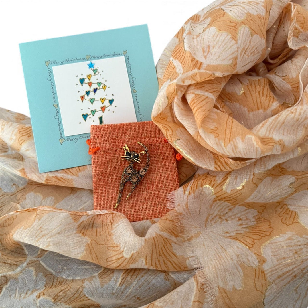 Scarves Australia Gift Packs Gift Pack - Warm Apricot Leaf Scarf+Brooch+Card