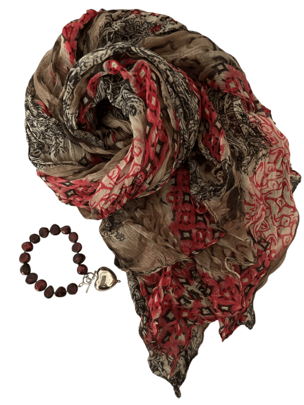 Scarves Australia Gift Packs Scarf Gift Pack - Camel Red + Pearl Heart Bracelet