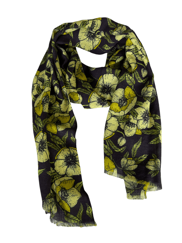 Scarves Australia Luxury Scarf 🍀  Floral Scarf - Navy Blue Green - Pure Wool Twill