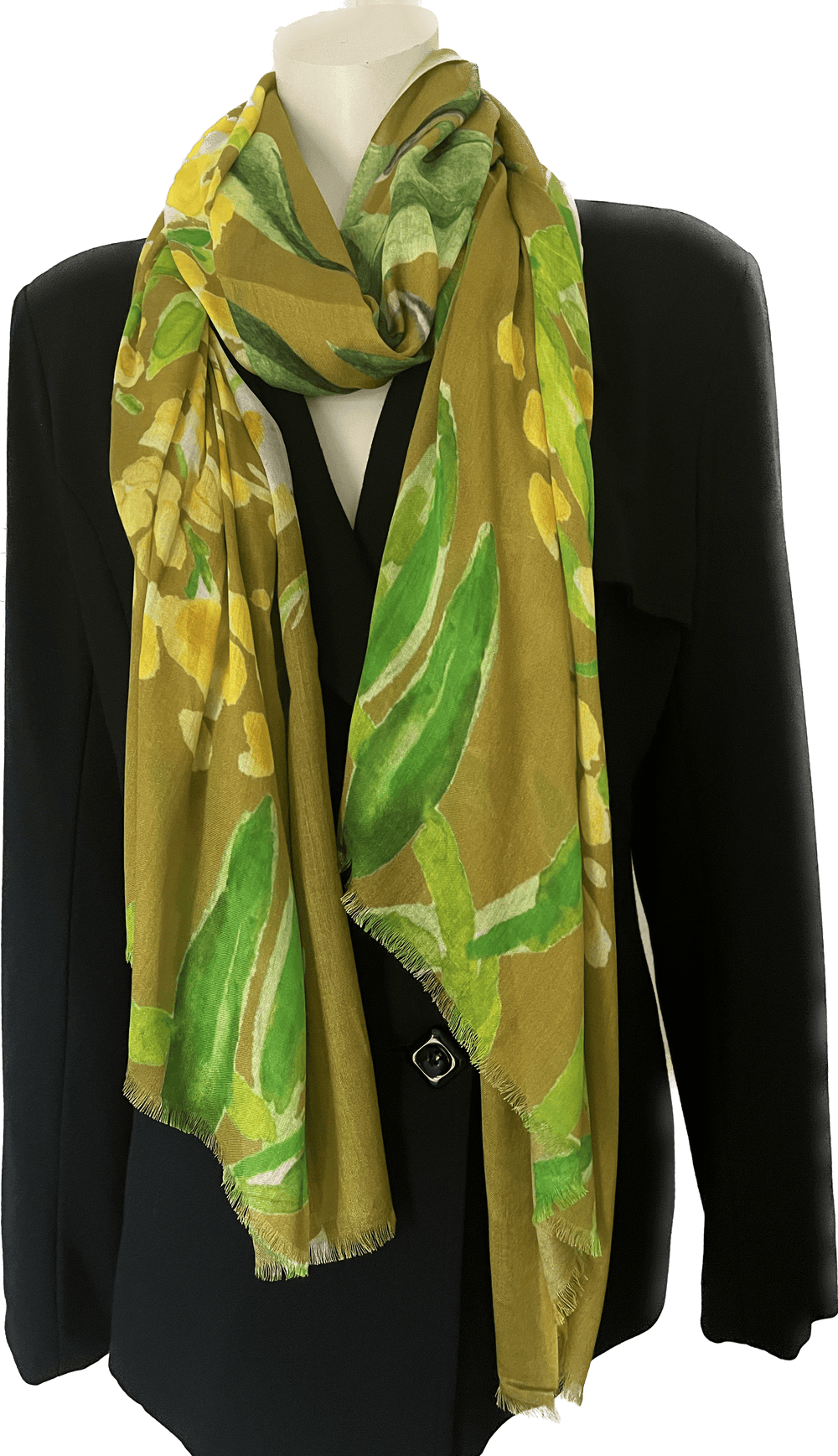 Scarves Australia Luxury Scarf Green Yellow Floral Scarf - Golden Wattle - Silk Modal