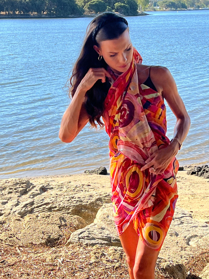 Scarves Australia Luxury Scarf Luxury Beach Sarong Organic Cotton - Pink Orange Zest