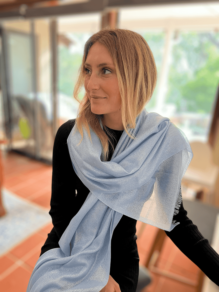 Scarves Australia Luxury Scarf Metallic Scarf - Light Blue Mist - Glamour Shawl