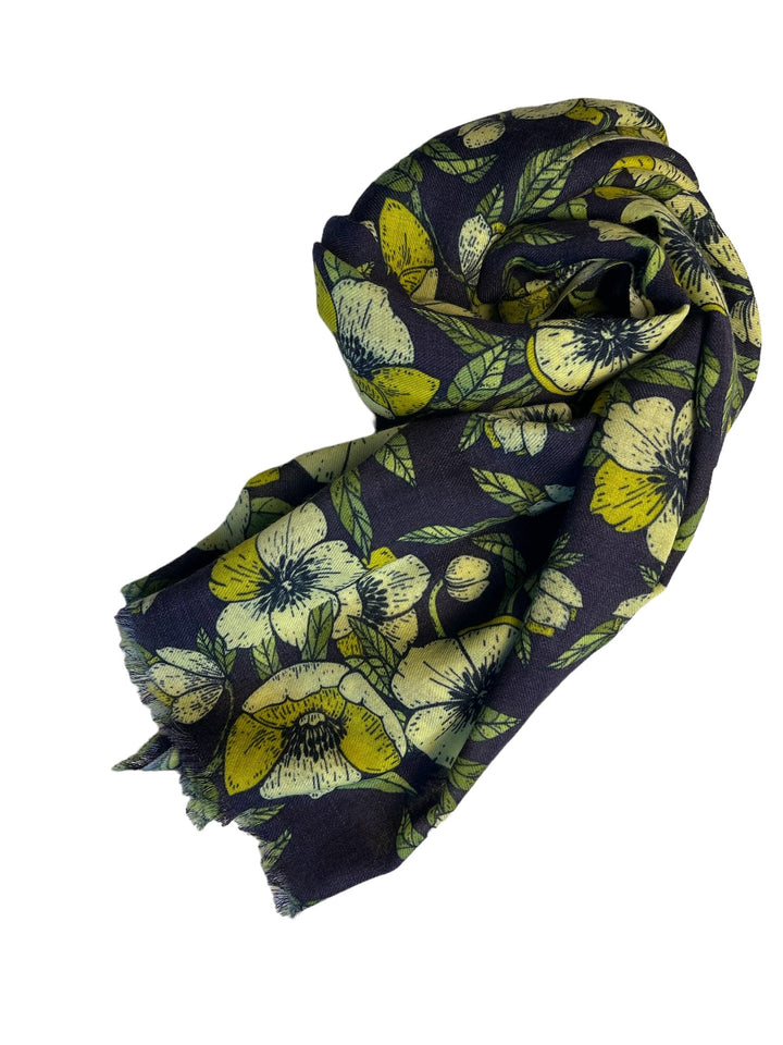 Scarves Australia Luxury Scarf 🍀 Navy Green Floral Scarf - Pure Fine Wool Shawl