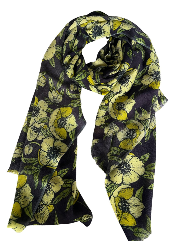 Scarves Australia Luxury Scarf 🍀 Navy Green Floral Scarf - Pure Fine Wool Shawl