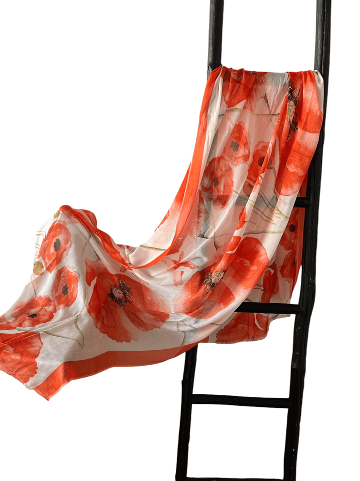 Scarves Australia Luxury Scarf 🌺 Poppy Scarf Red- Luxury Bloom Deluxe II - Silk Modal Shawl