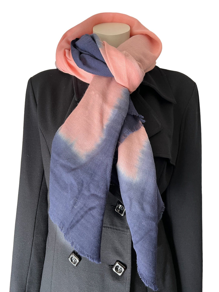 Scarves Australia Luxury Scarves Navy Salmon Pink - Pure Wool Luxury Shawl