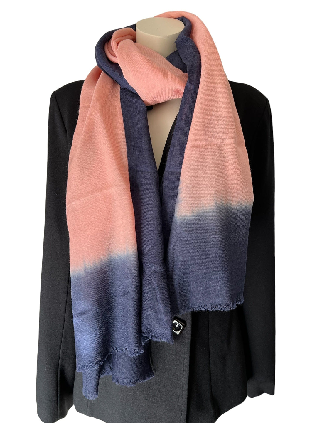 Scarves Australia Luxury Scarves Navy Salmon Pink - Pure Wool Luxury Shawl