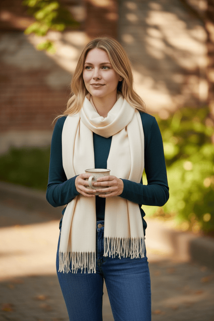 Scarves Australia Luxury Scarves ⭐️ Off White Cream Pashmina Shawl Plain Classic