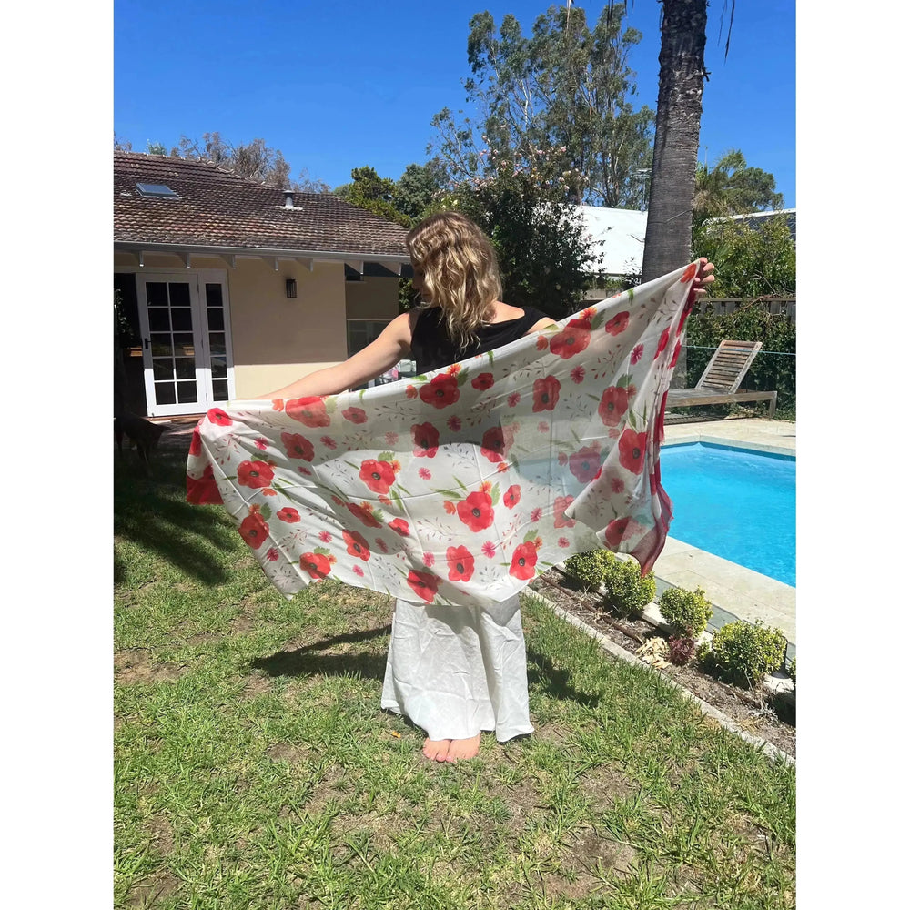 Scarves Australia Luxury Scarves ❤️ Red Poppy Scarf - Floral Scarf- Luxury Silk Modal Scarf