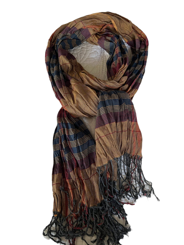 Scarves Australia Mens Scarf - Unisex Scarf - Camel Red Blue Plaid