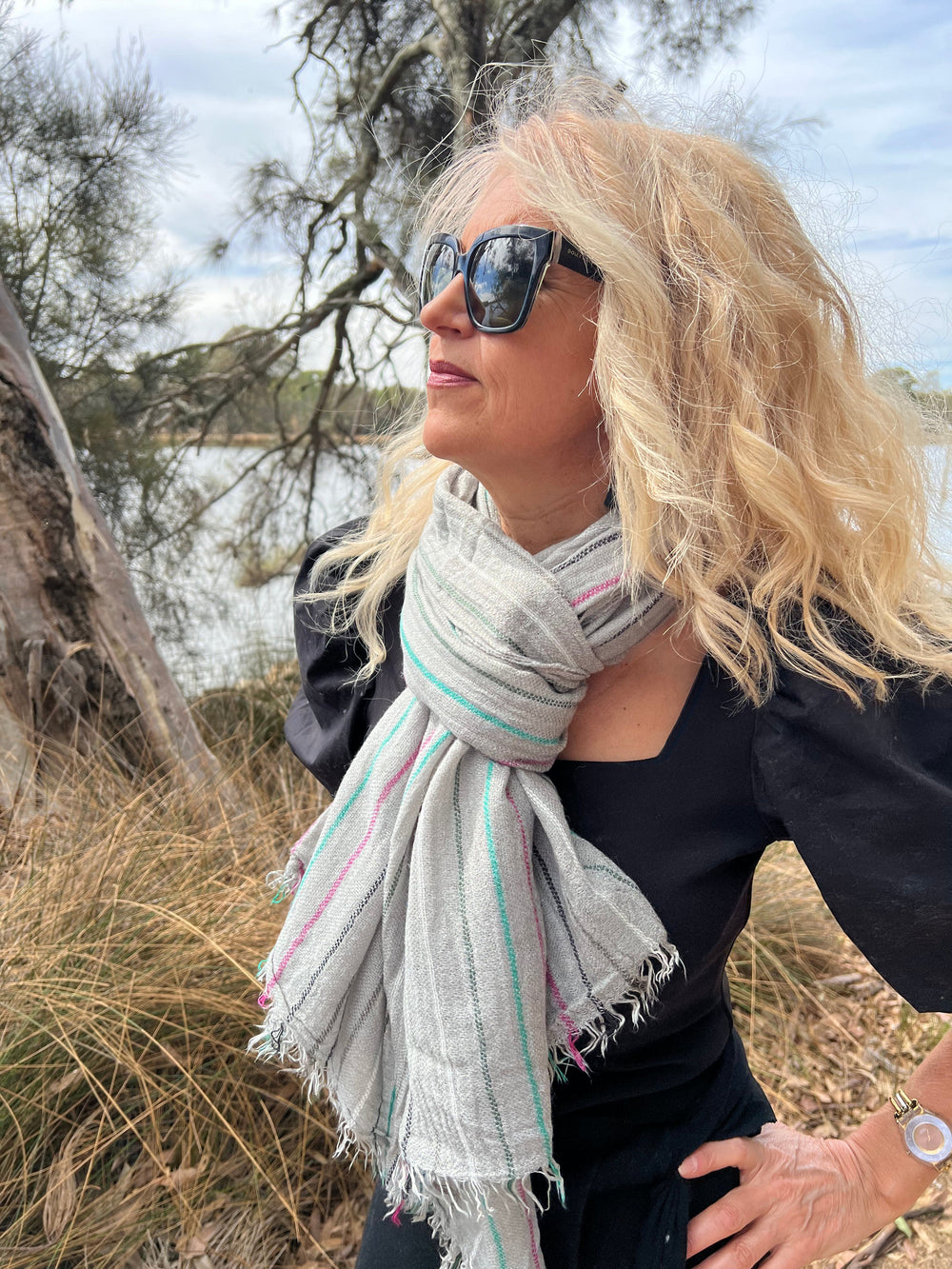 Scarves Australia Mens Scarves Grey Scarf - Unisex Scarf - Striped Scarf