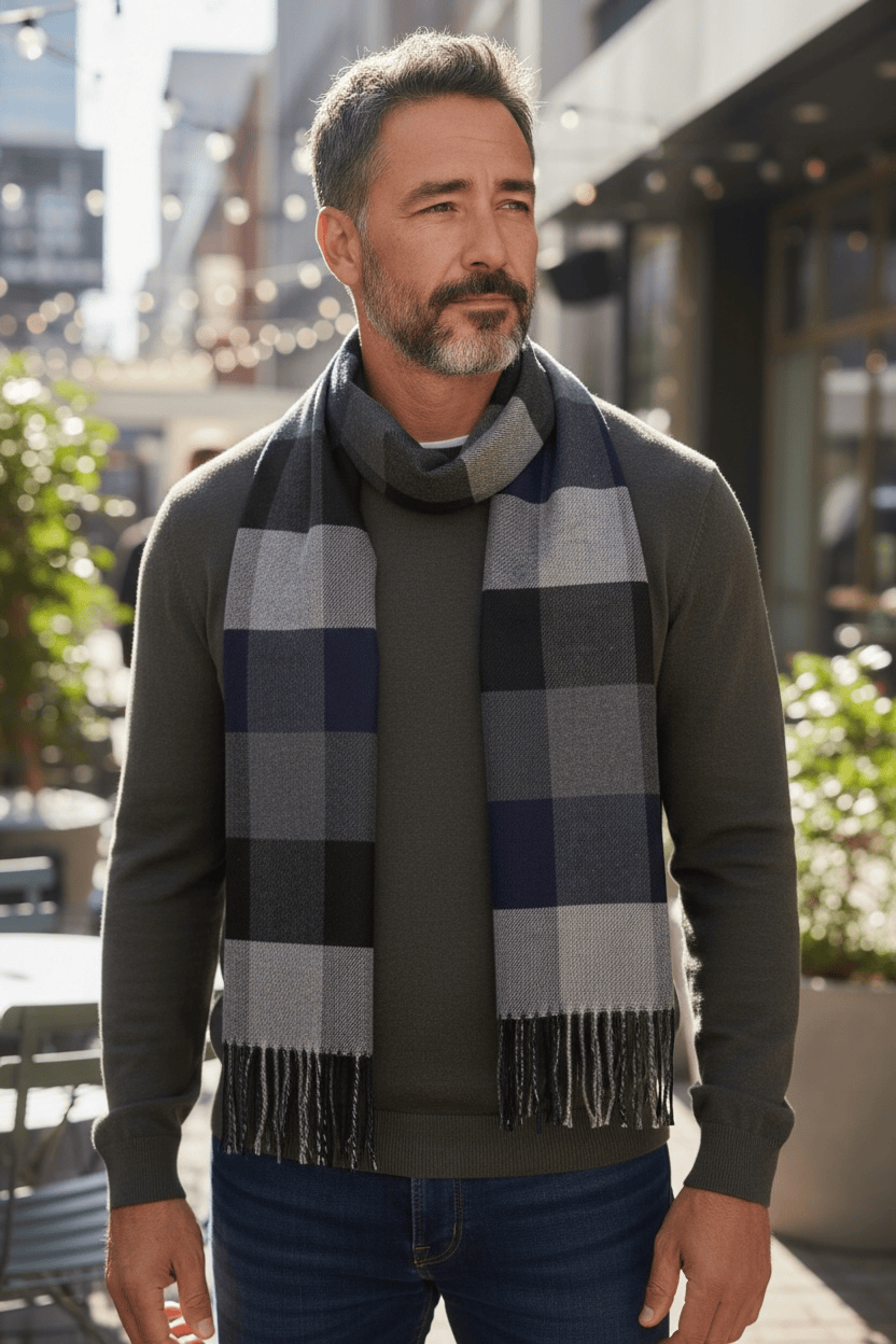 Scarves Australia Mens Scarves Mens Scarf - Blue Grey Check