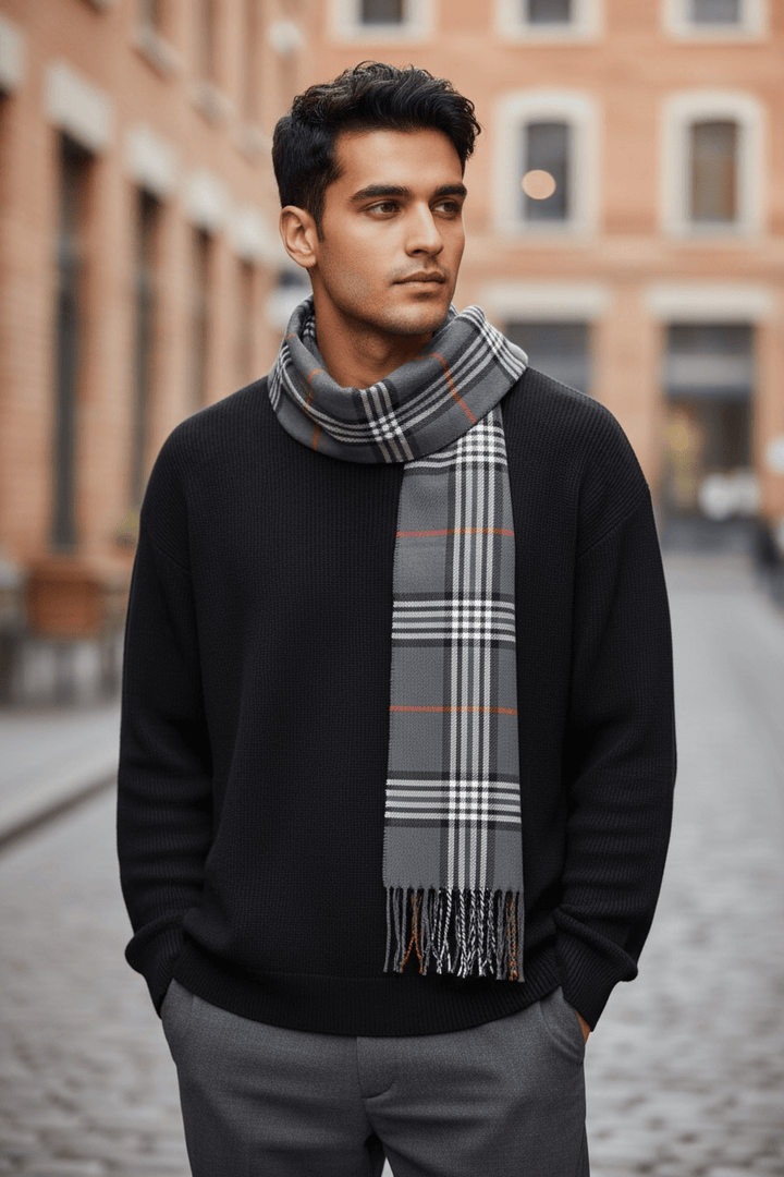 Scarves Australia Mens Scarves Mens Scarf - Grey Plaid Stripe