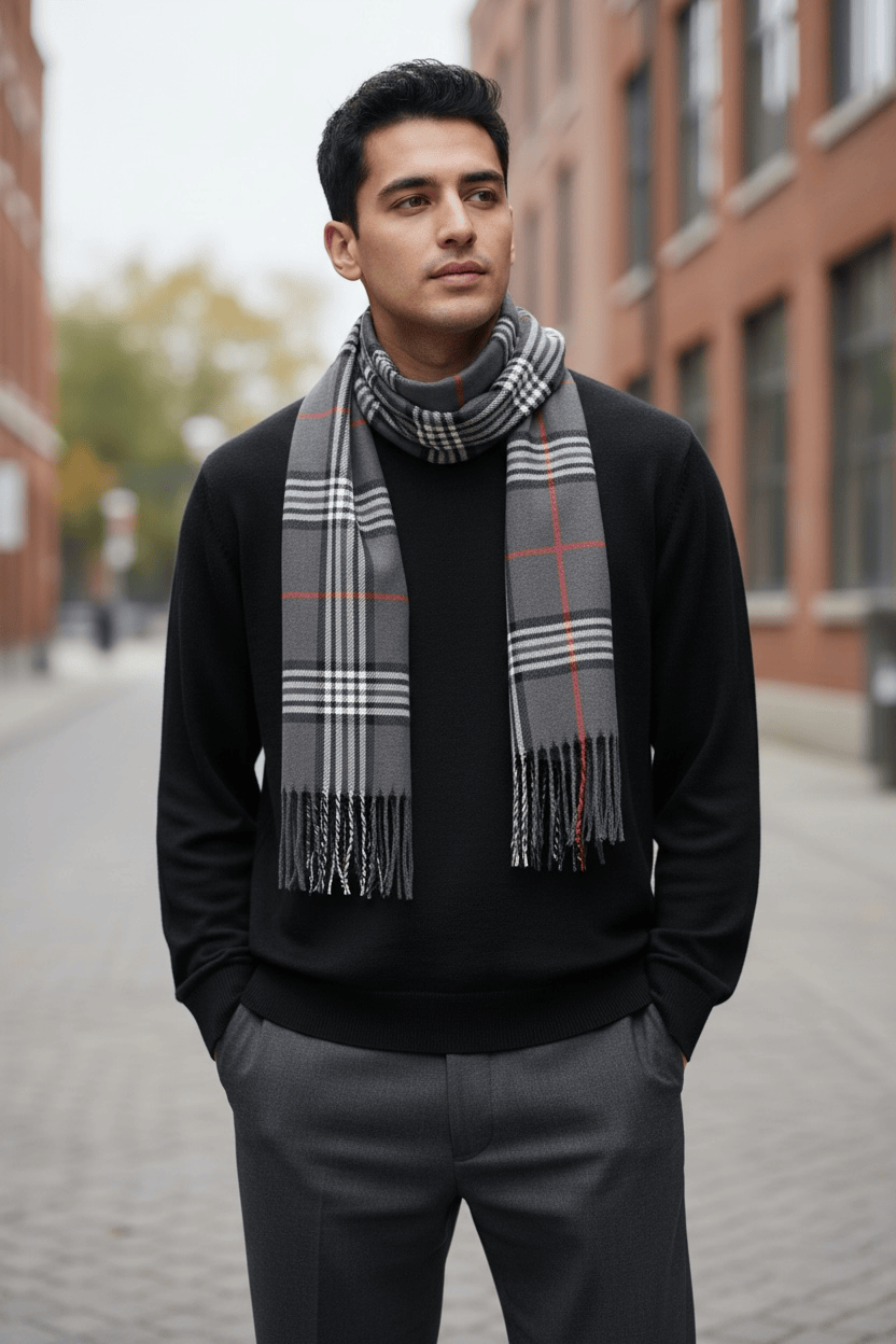 Scarves Australia Mens Scarves Mens Scarf - Grey Plaid Stripe