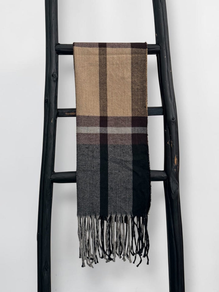 Scarves Australia Mens Scarves Mens Scarf - Plaid Stripe Chocolate Beige