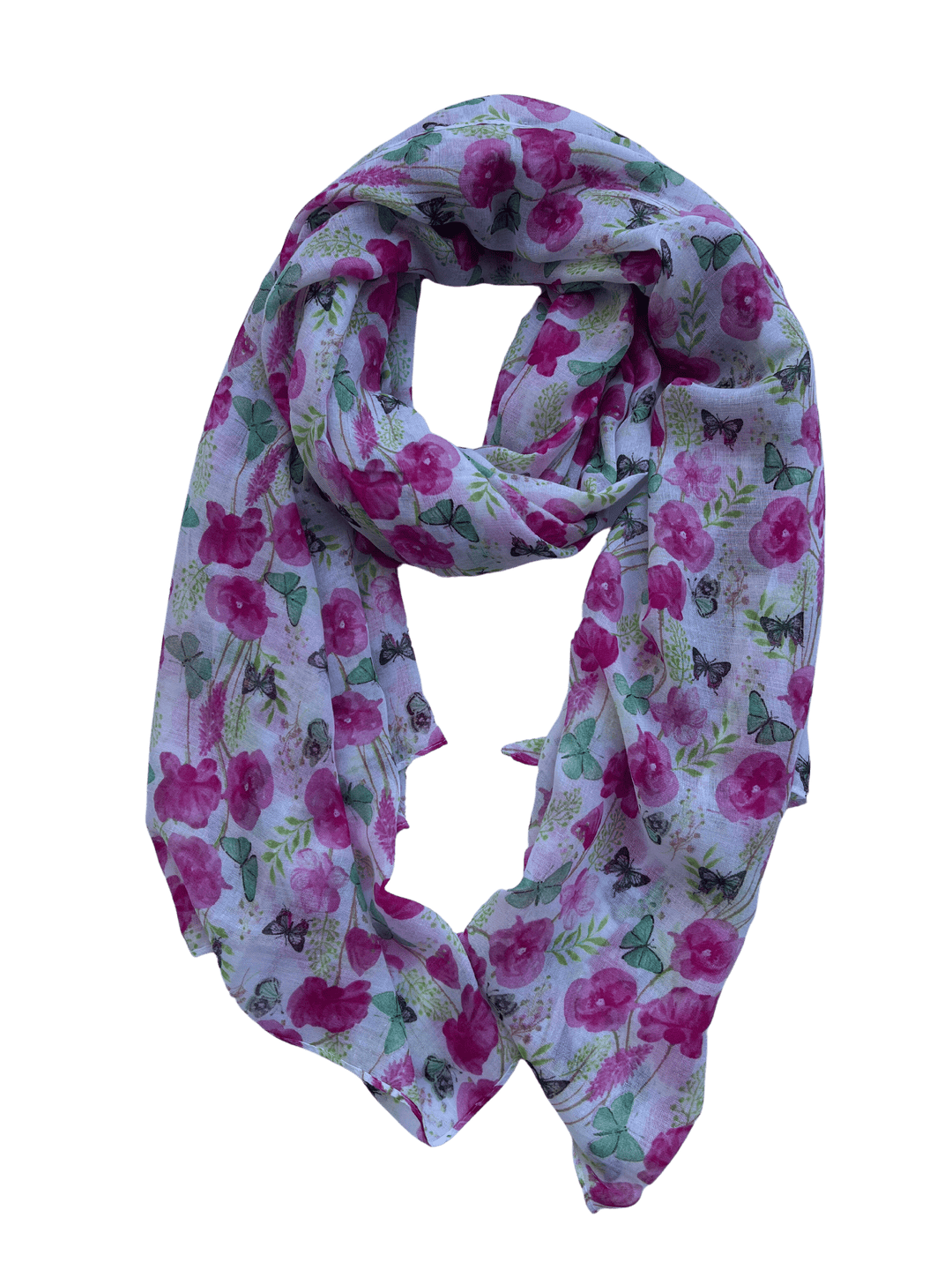 Scarves Australia Pink Floral Scarf - Poppies and Butterflies