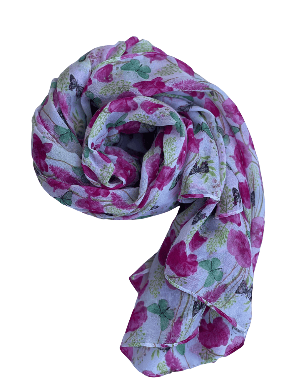 Scarves Australia Pink Floral Scarf - Poppies and Butterflies