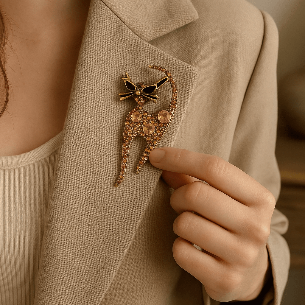 Scarves Australia Scarf Brooches Scarf Cat Brooch - Brown Amber