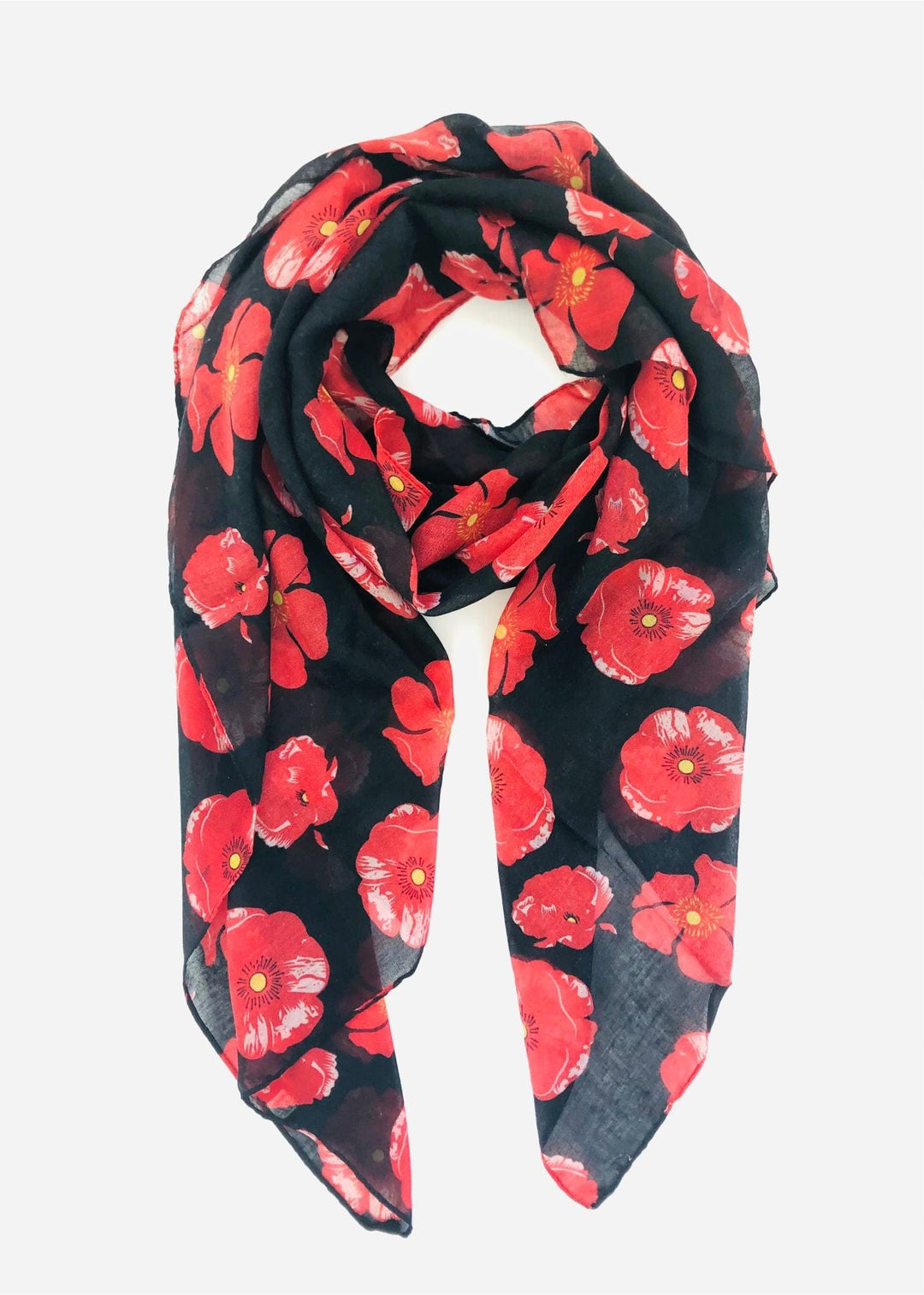 Scarves Australia Scarves & Shawls Floral Scarf - Red Poppy On Black Background