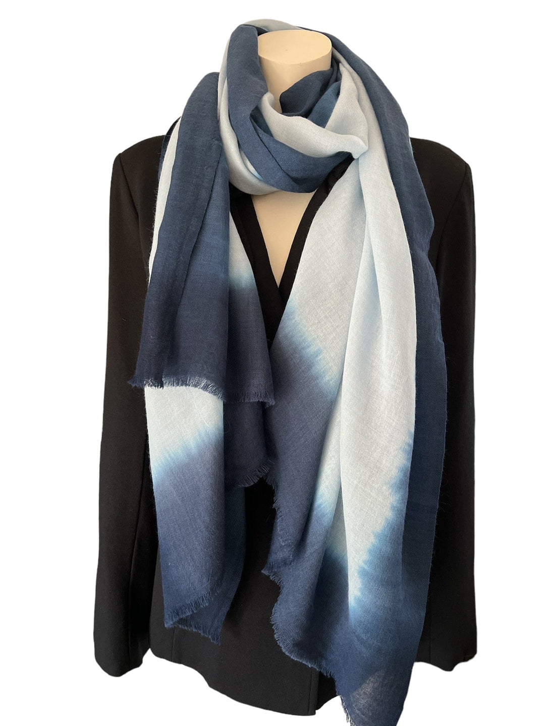 Scarves Australia Scarves & Shawls ❄️ Navy & Light Blue Tie Dyed Pure Wool Luxury Scarf