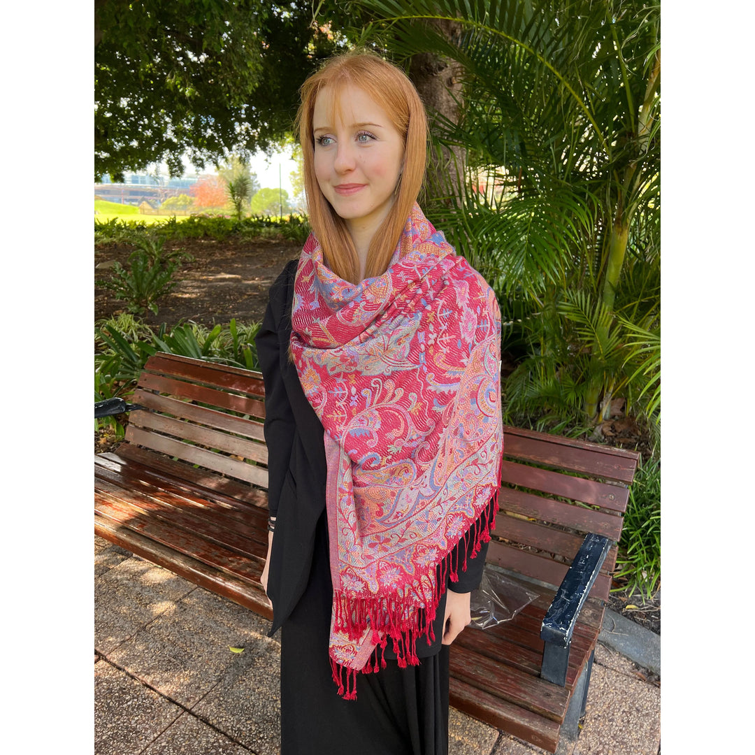 Pashmina Shawl Paisley Red Multicoloured Scarves Australia