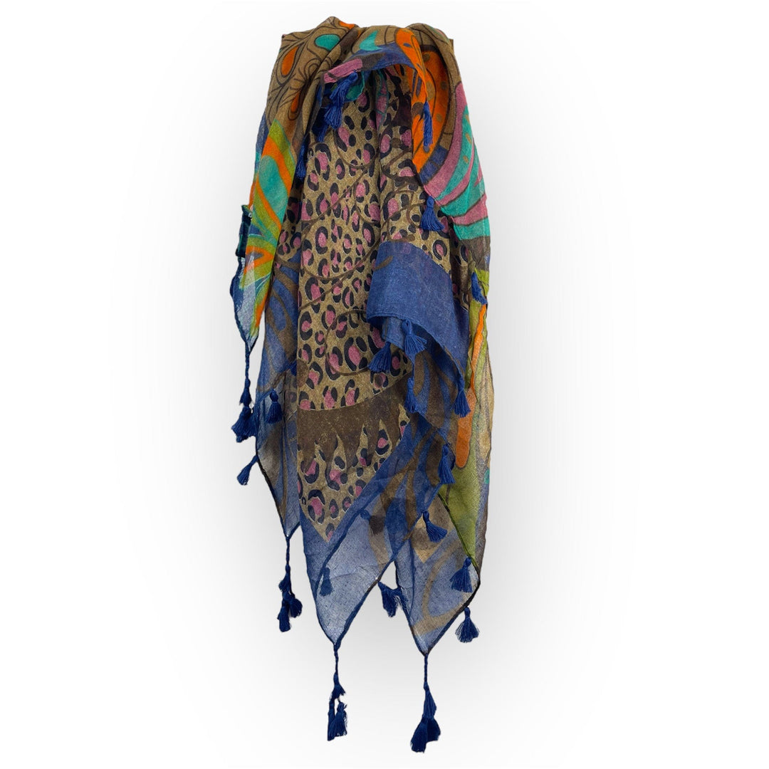 Scarves Australia Scarves & Shawls Square Scarf w Tassels - Blue Multi Print