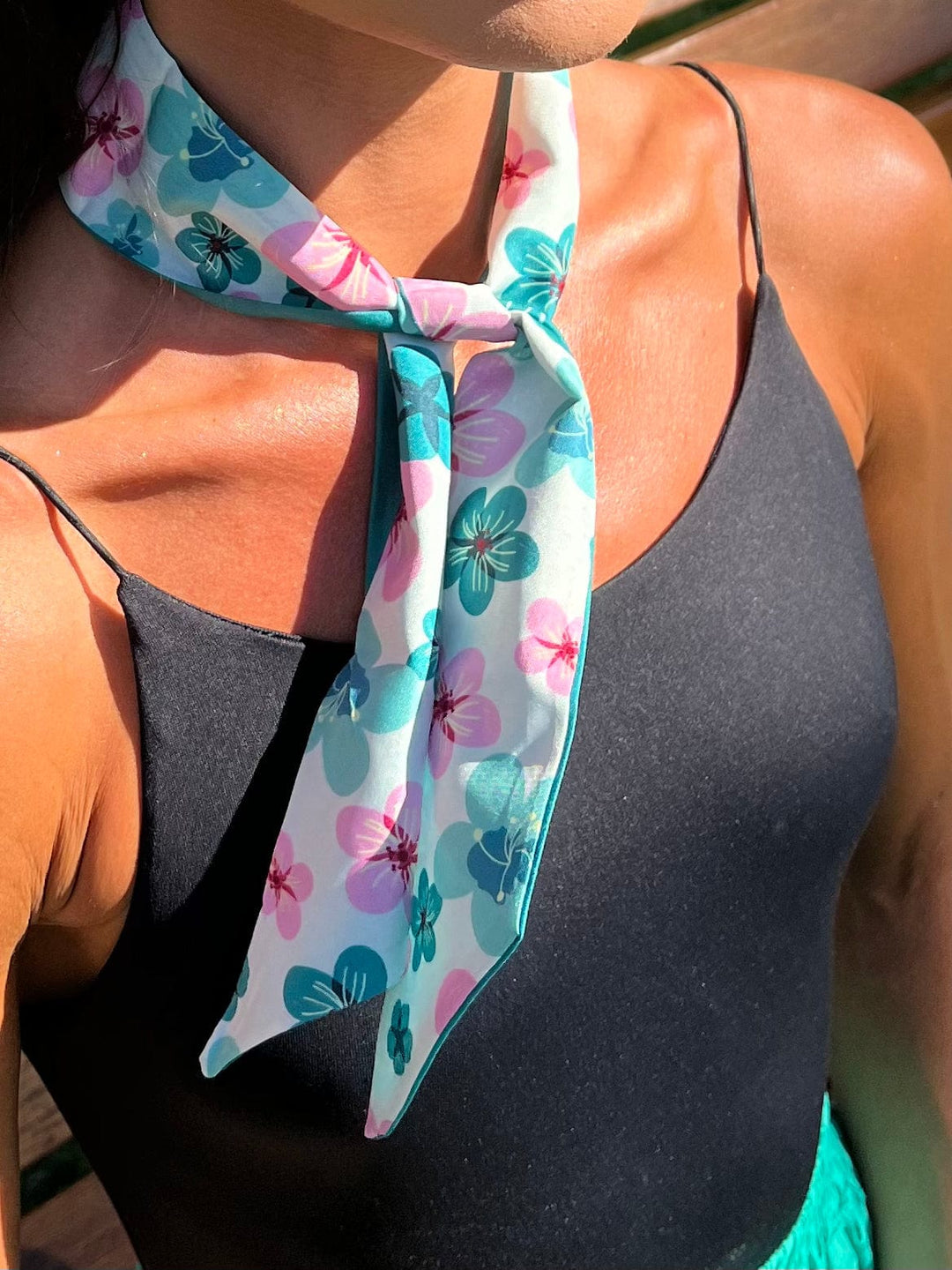 Scarves Australia Silk Scarf Hair Band - Neck Tie - Teal Floral