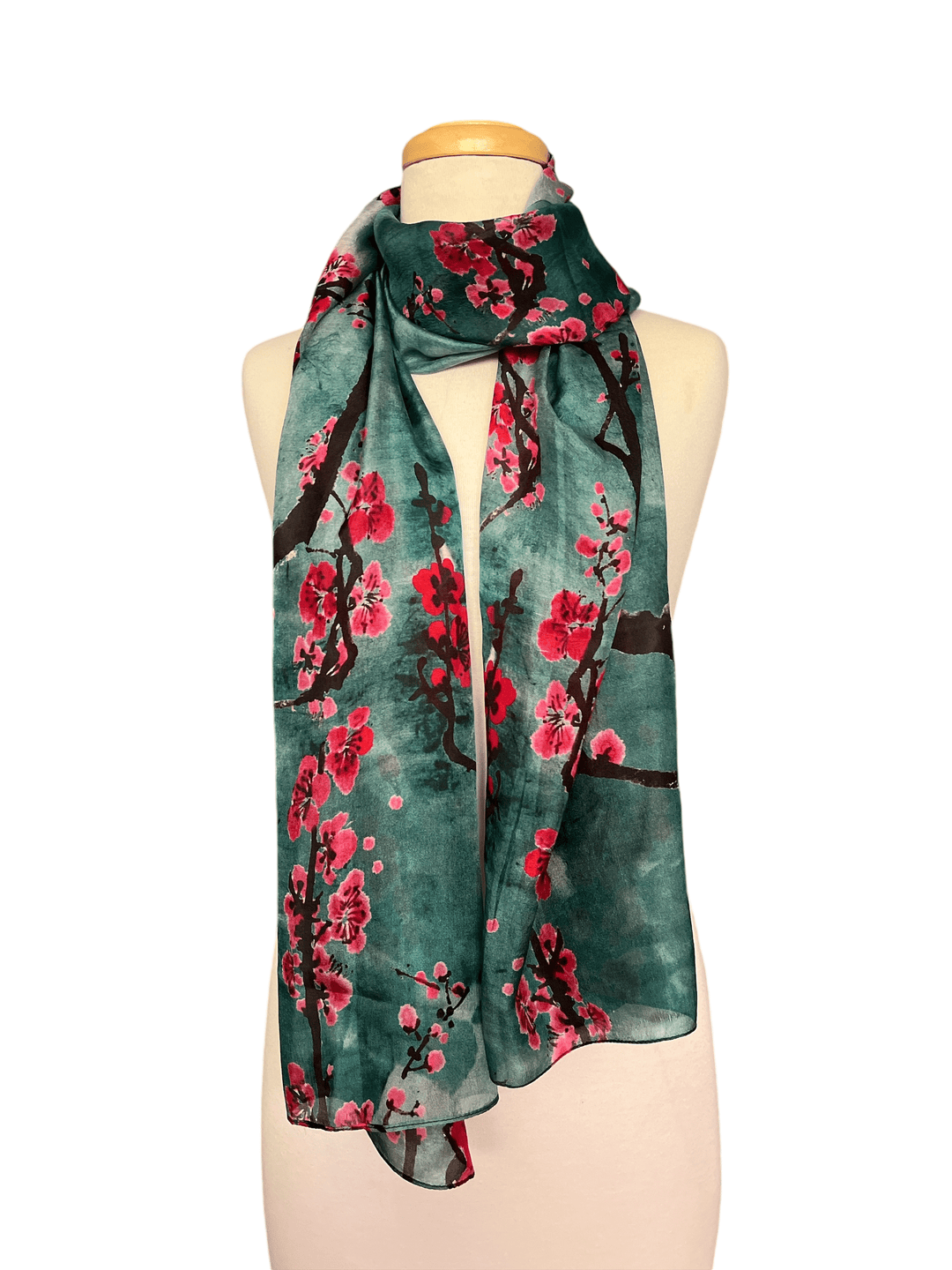 Scarves Australia Silk Scarf Silk Scarf - Cherry Blossom on Teal