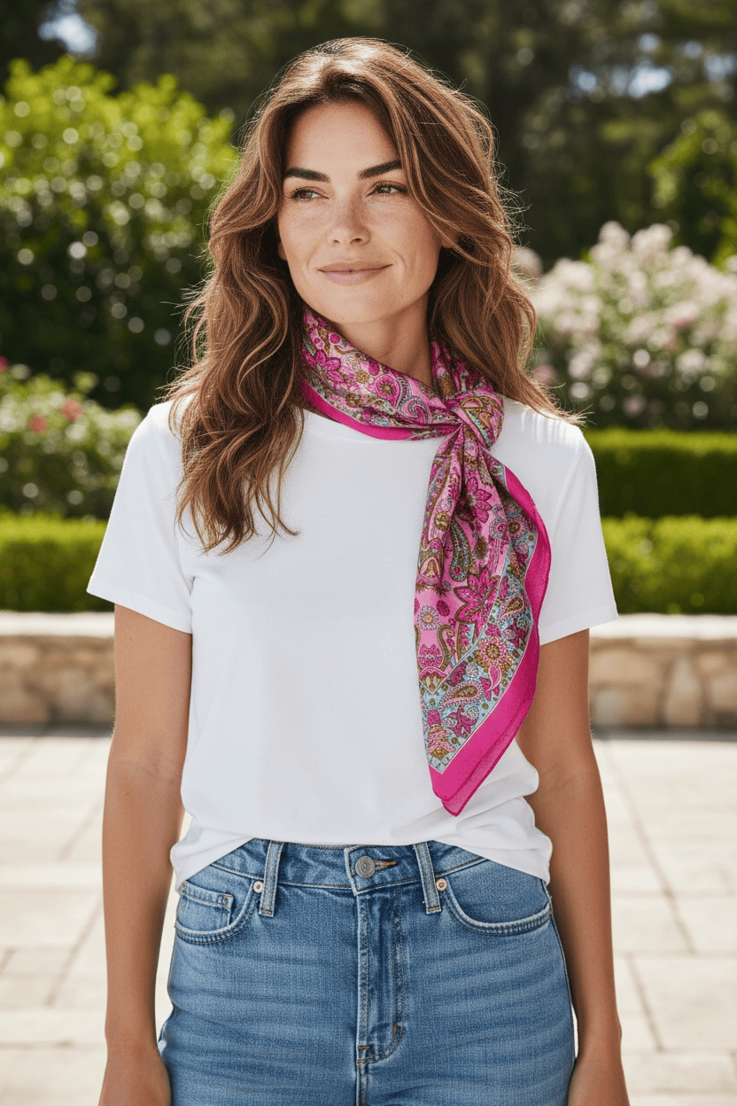 Scarves Australia Silk Scarf Silk Scarf - Deep Pink Paisley Floral