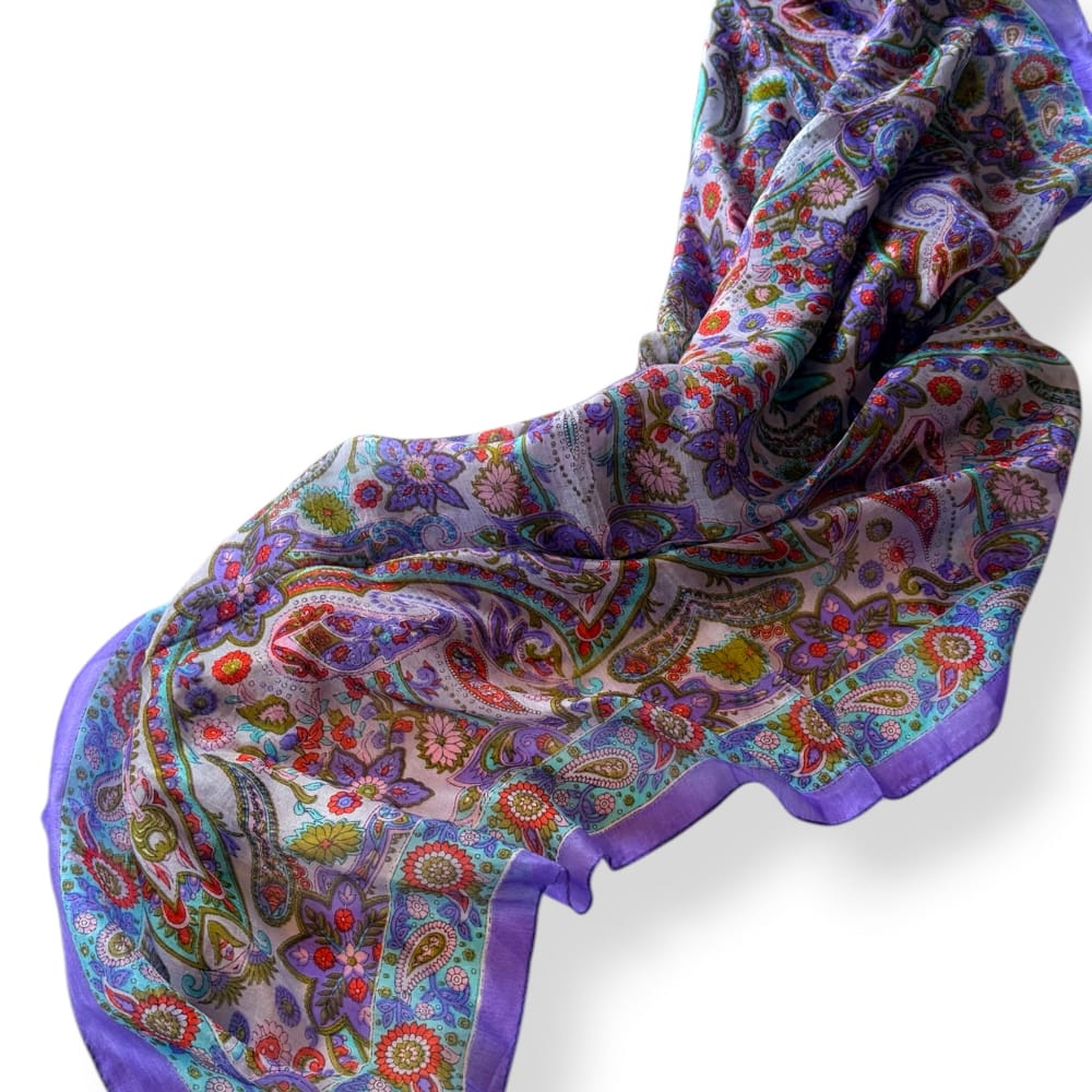 Scarves Australia Silk Scarf Silk Scarf Square - Purple Floral Paisley