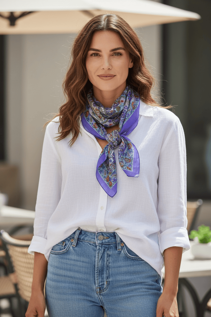 Scarves Australia Silk Scarf Silk Scarf Square - Purple Floral Paisley