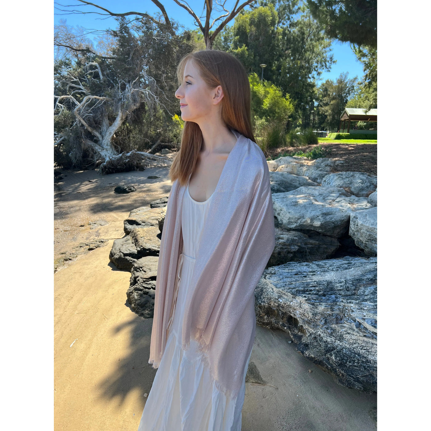 Scarves Australia Silk Scarves 🥂 Metallic Scarf - Glamour Shawl - Champagne
