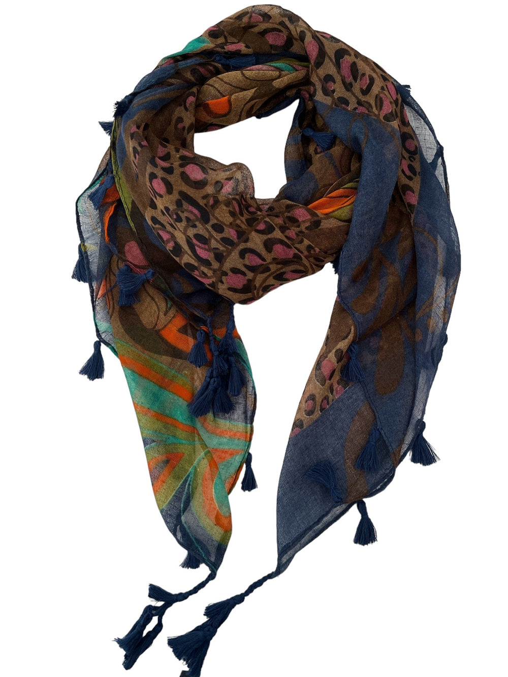 Scarves Australia Square Scarf w Tassels - Blue Multi Print