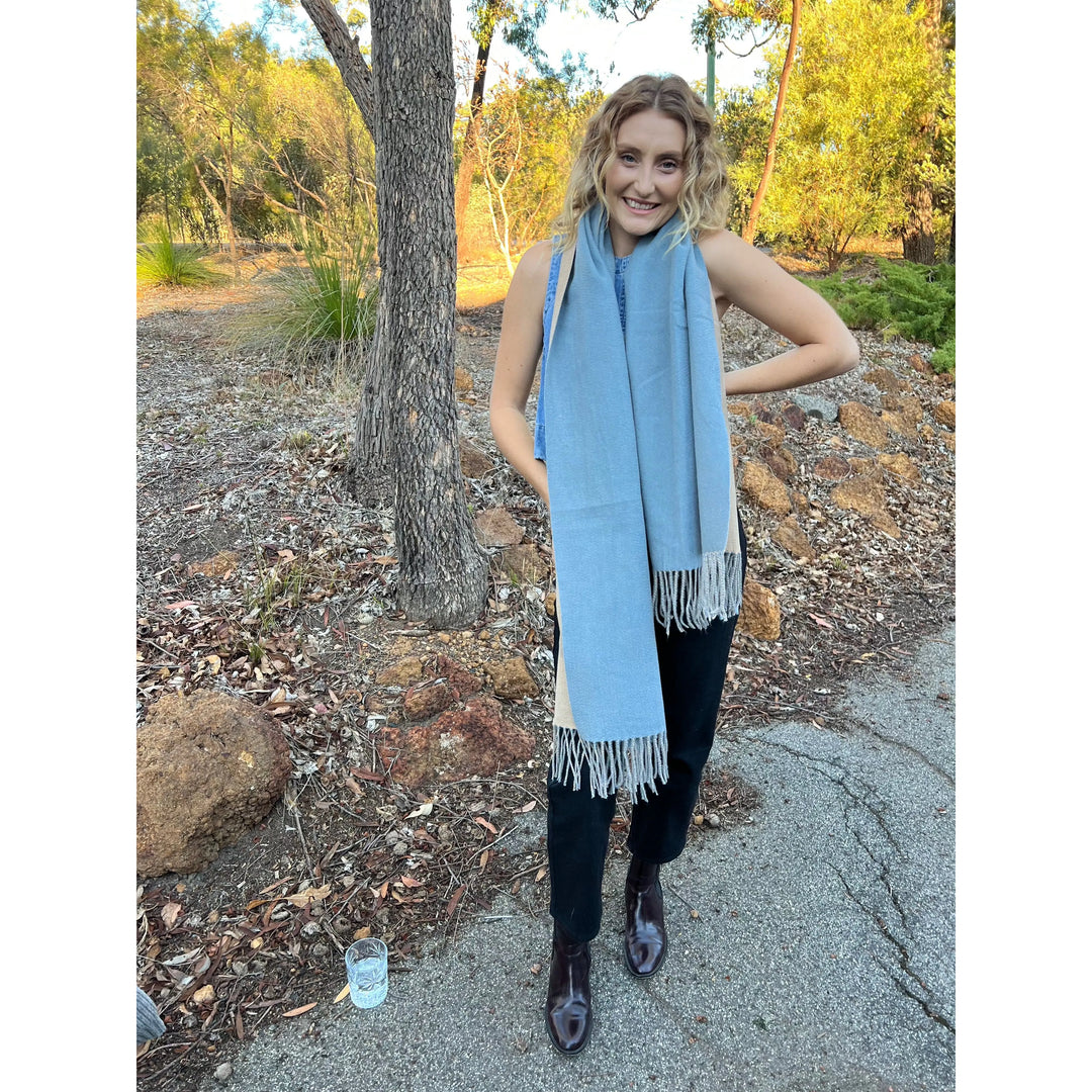 Scarves Australia Winter Scarves Blue Winter Scarf - Duo Tone - Blue Dusk Beige