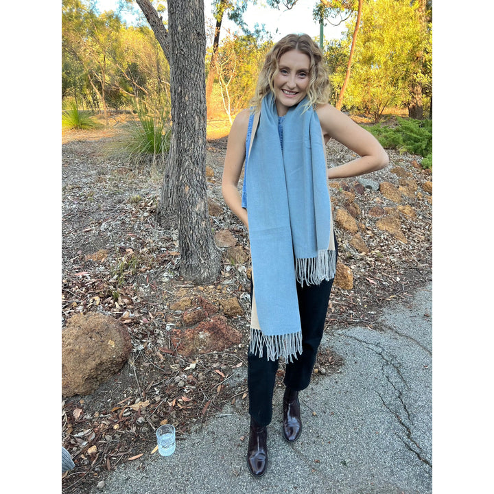 Scarves Australia Winter Scarves Blue Winter Scarf - Duo Tone - Blue Dusk Beige