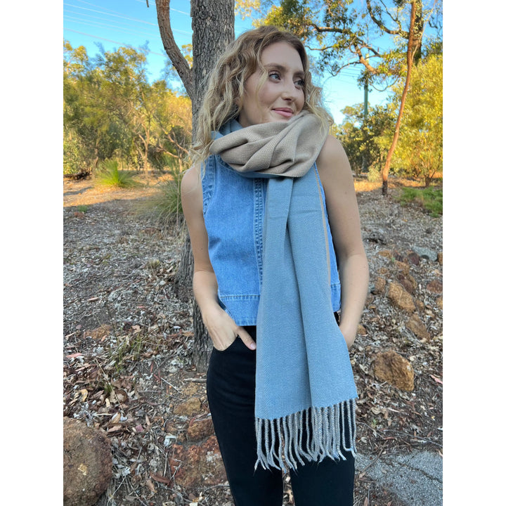 Scarves Australia Winter Scarves Blue Winter Scarf - Duo Tone - Blue Dusk Beige