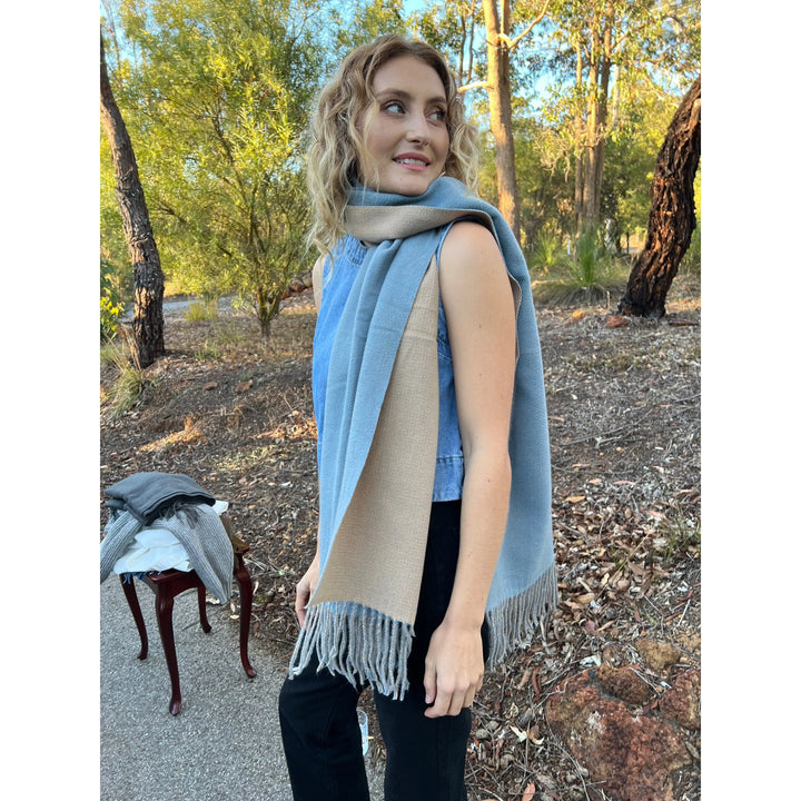 Scarves Australia Winter Scarves Blue Winter Scarf - Duo Tone - Blue Dusk Beige