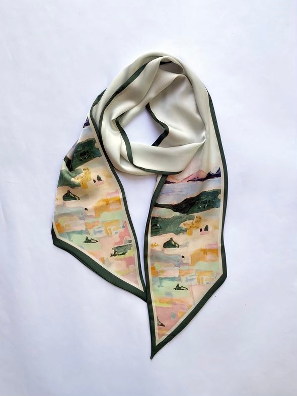 Skinny Scarf - Neck Scarf - Green Abstract Print