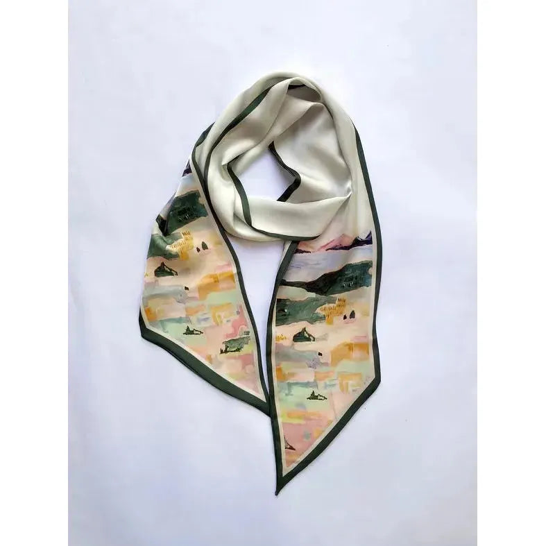 Skinny Scarf - Neck Scarf - Green Abstract Print