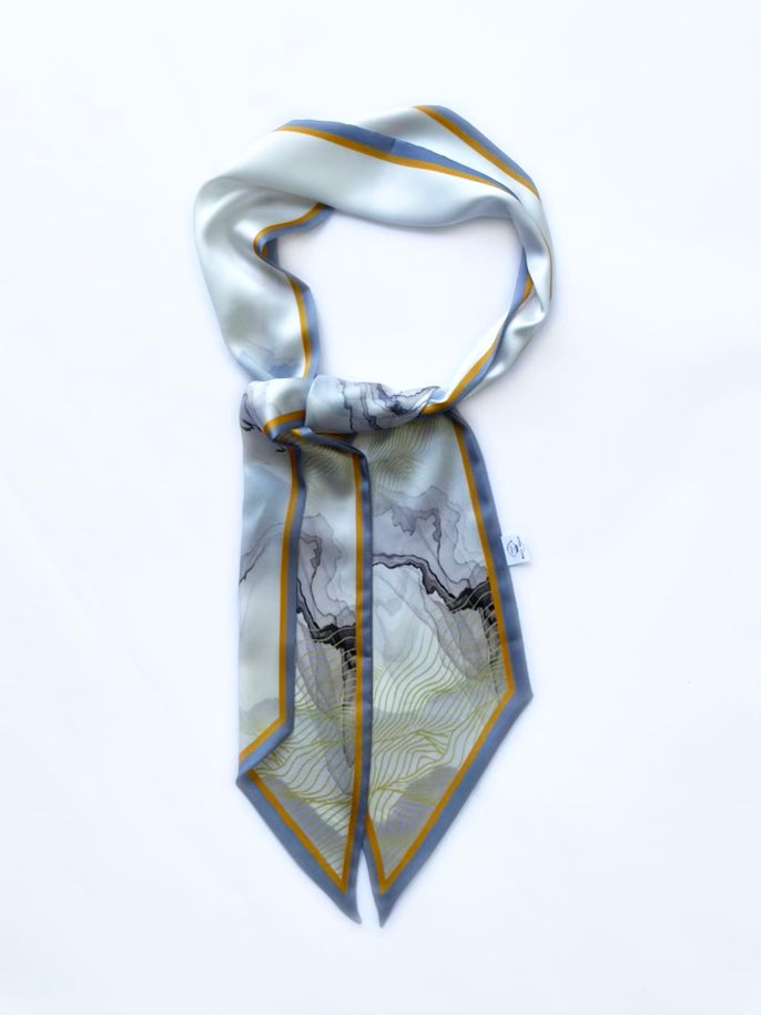 Skinny Scarf - Neck Scarf - Grey Blue Abstract Print