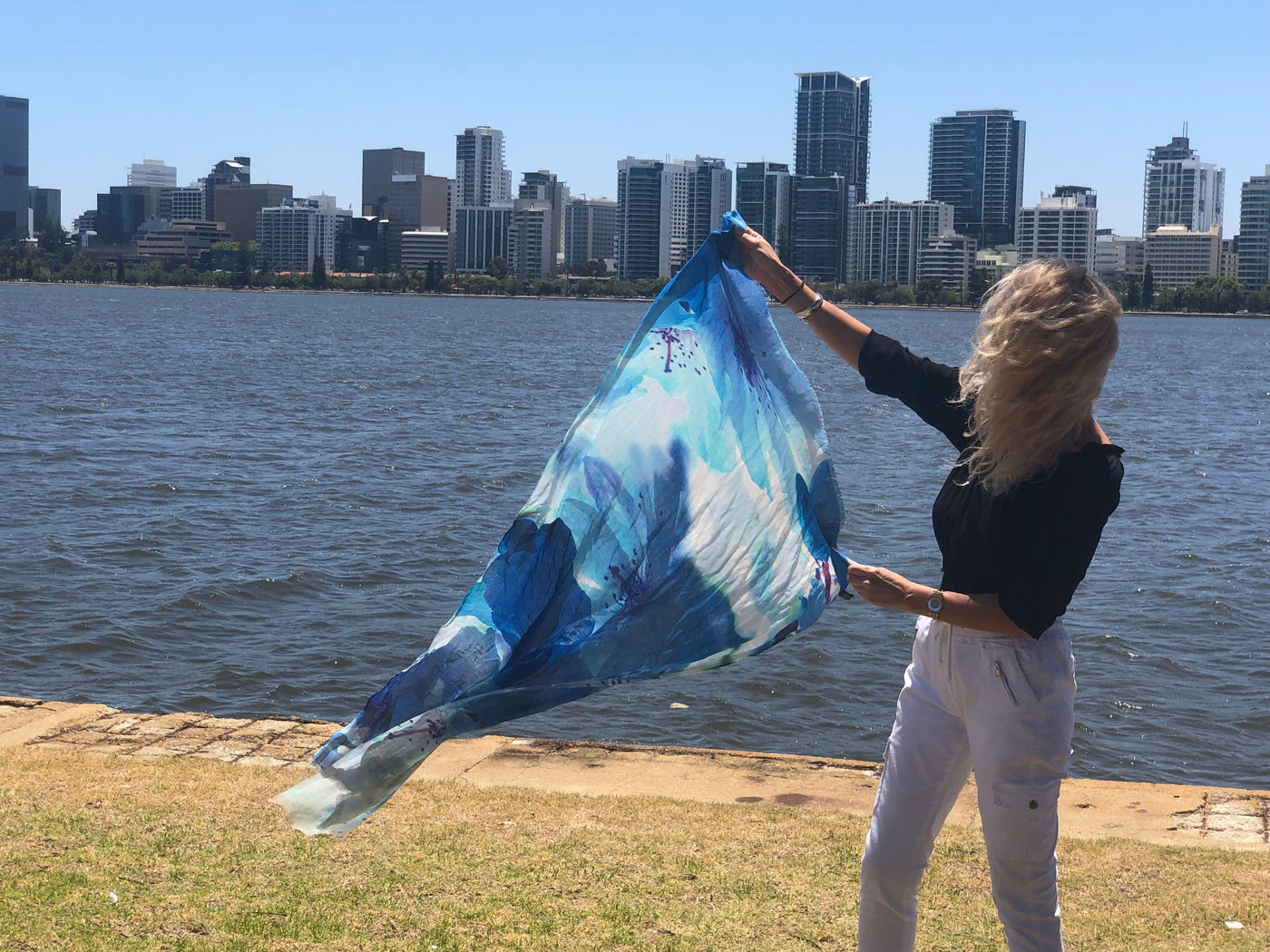 Scarves Australia Apparel & Accessories Cotton Linen Scarf Blue Ocean