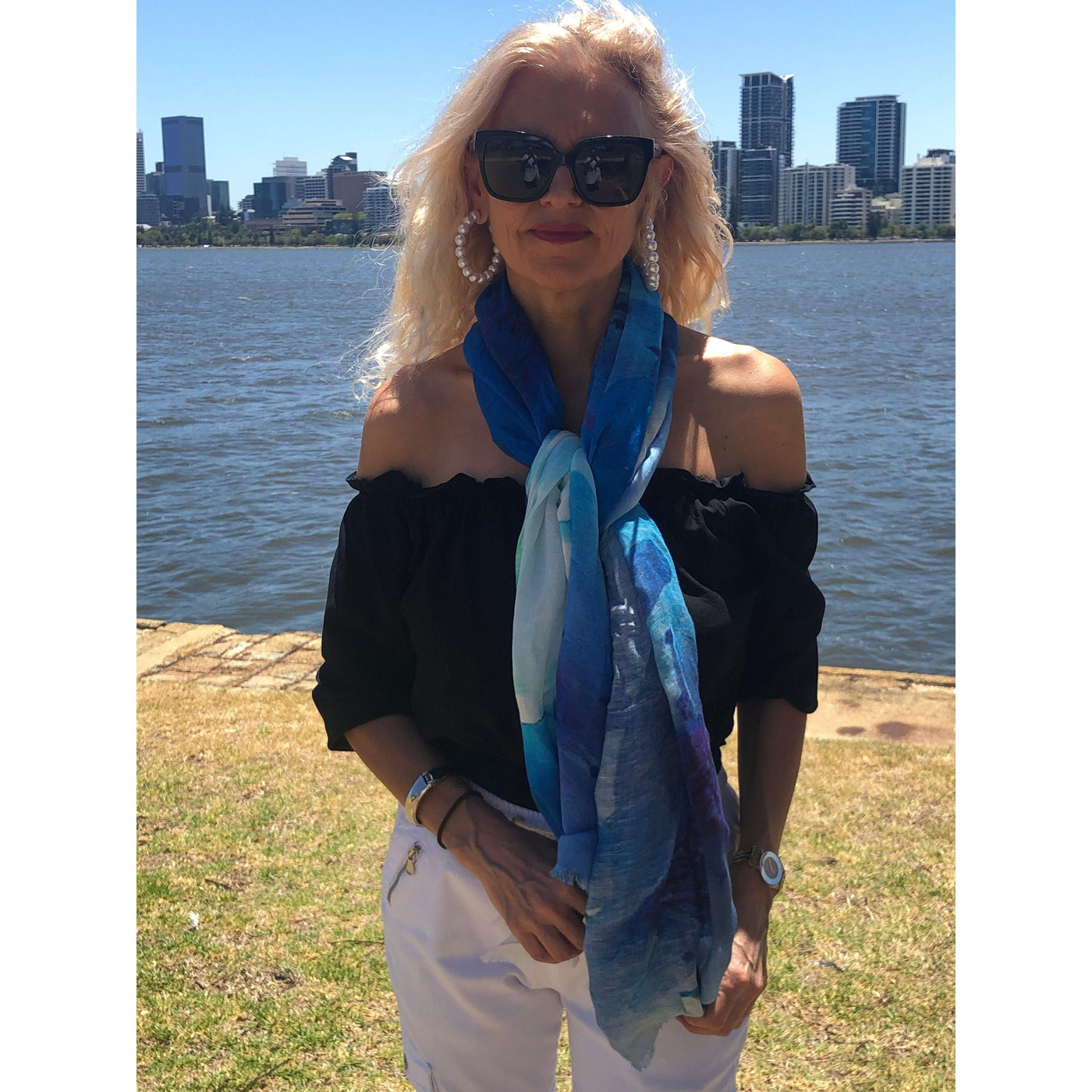 Scarves Australia Apparel & Accessories Cotton Linen Scarf Blue Ocean