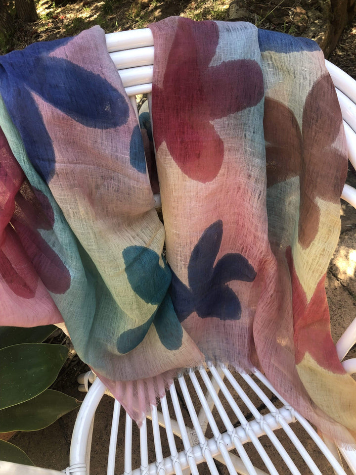 Scarves Australia Apparel & Accessories Floral Scarf Multicoloured -  Linen Cotton