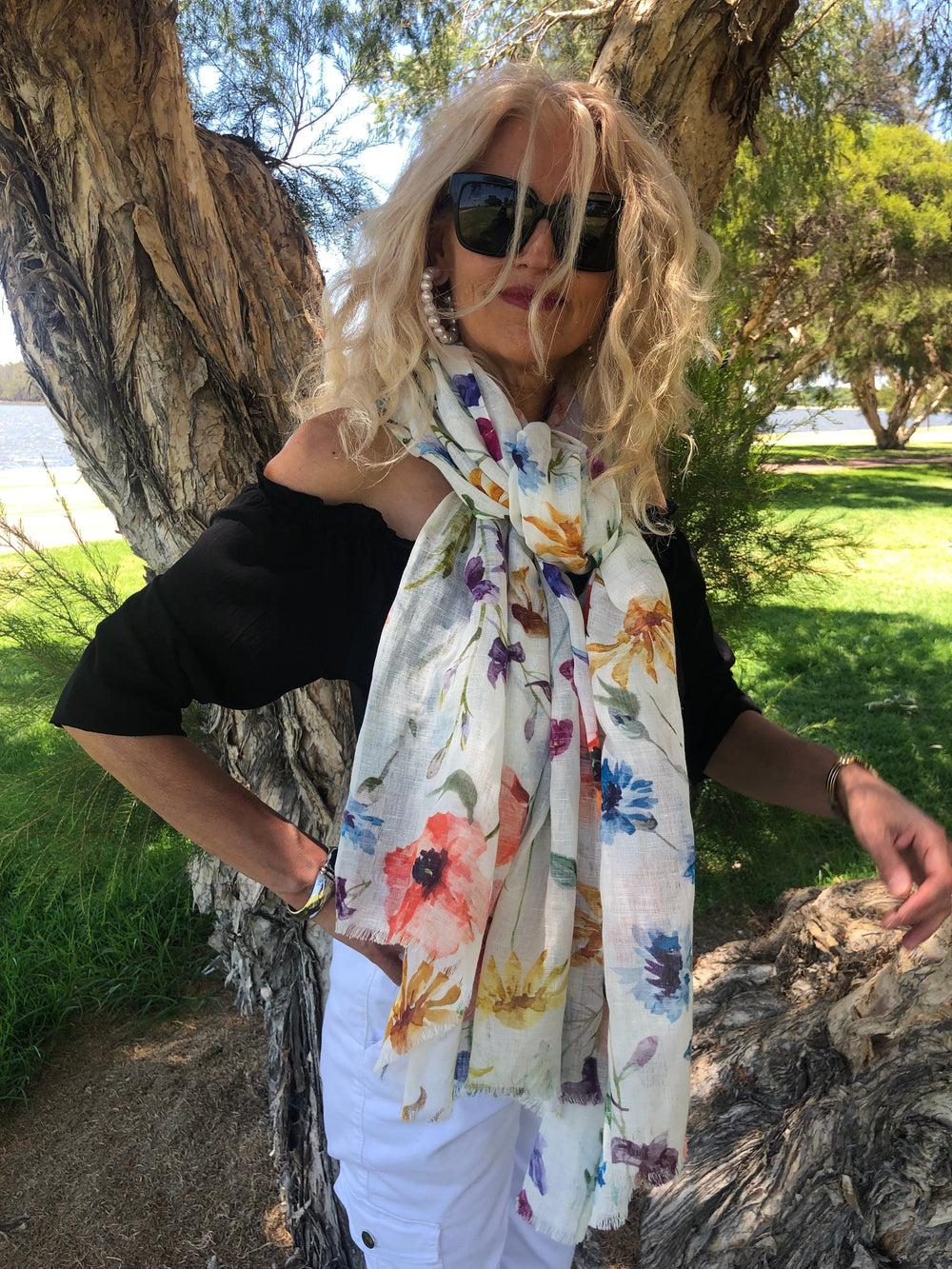 Scarves Australia Apparel & Accessories Linen Scarf -Multi Floral Delight